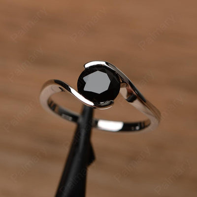 Brilliant Cut Black Spinel Solitaire Bezel Rings - Palmary