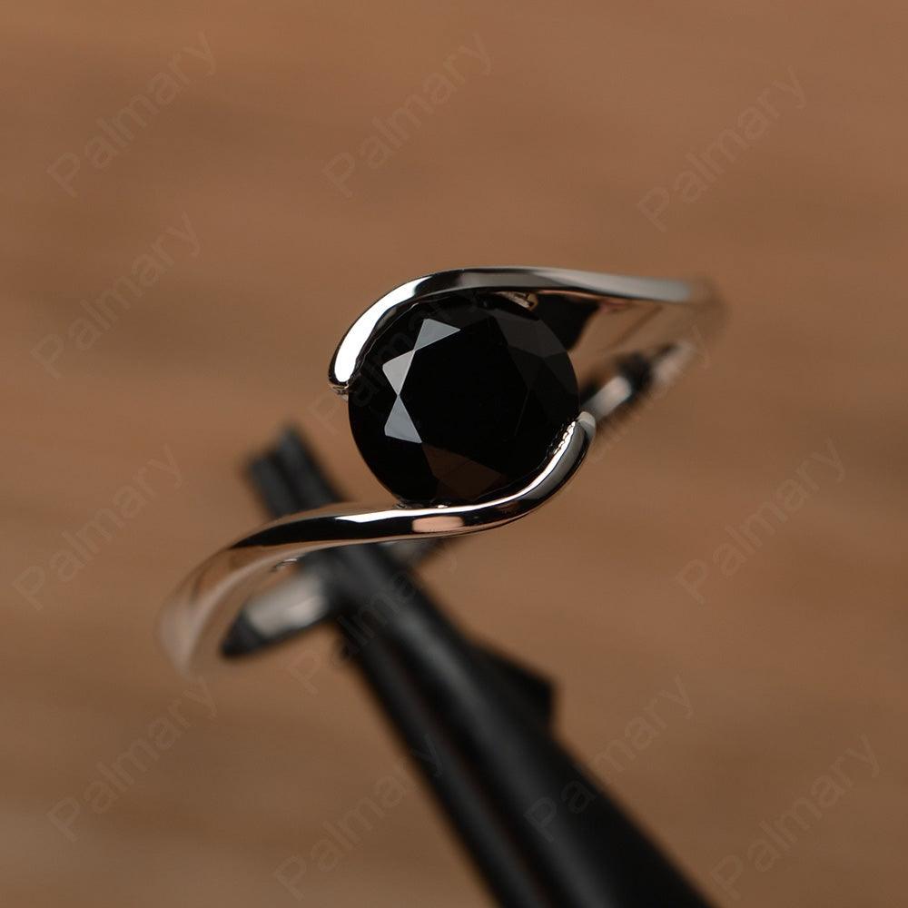 Brilliant Cut Black Spinel Solitaire Bezel Rings - Palmary