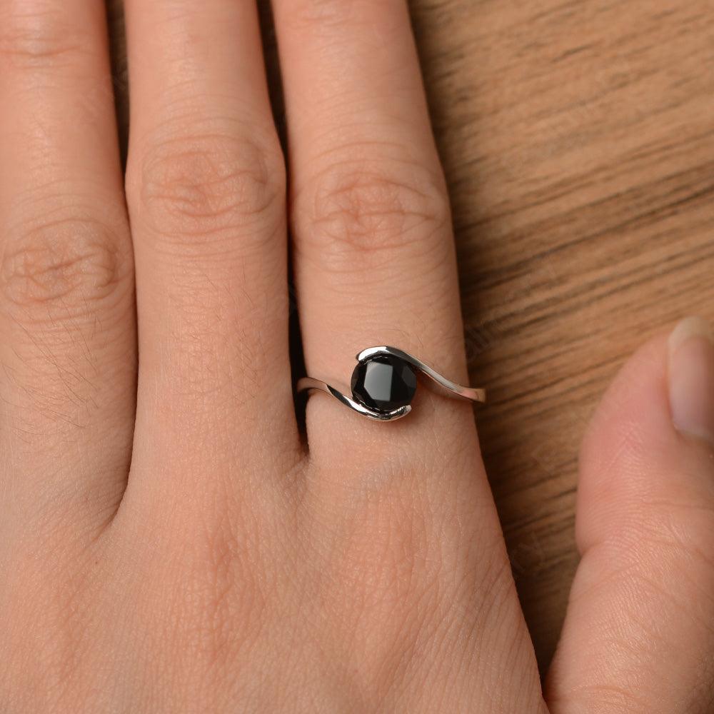 Brilliant Cut Black Spinel Solitaire Bezel Rings - Palmary