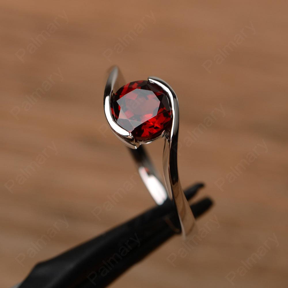 Brilliant Cut Garnet Solitaire Bezel Rings - Palmary