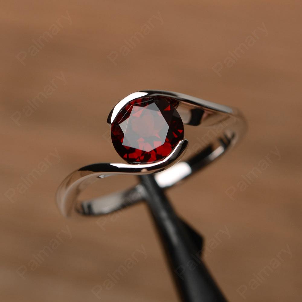 Brilliant Cut Garnet Solitaire Bezel Rings - Palmary