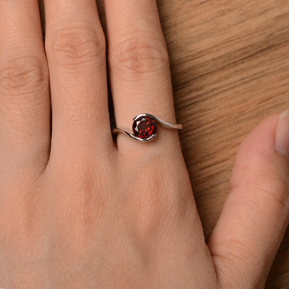 Brilliant Cut Garnet Solitaire Bezel Rings - Palmary