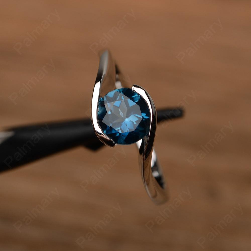 Brilliant Cut London Blue Topaz Solitaire Bezel Rings - Palmary