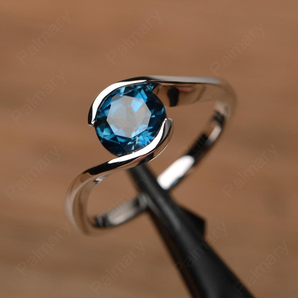 Brilliant Cut London Blue Topaz Solitaire Bezel Rings - Palmary