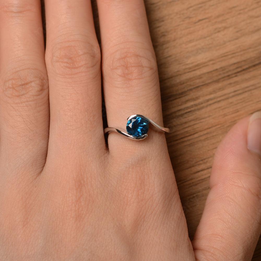 Brilliant Cut London Blue Topaz Solitaire Bezel Rings - Palmary