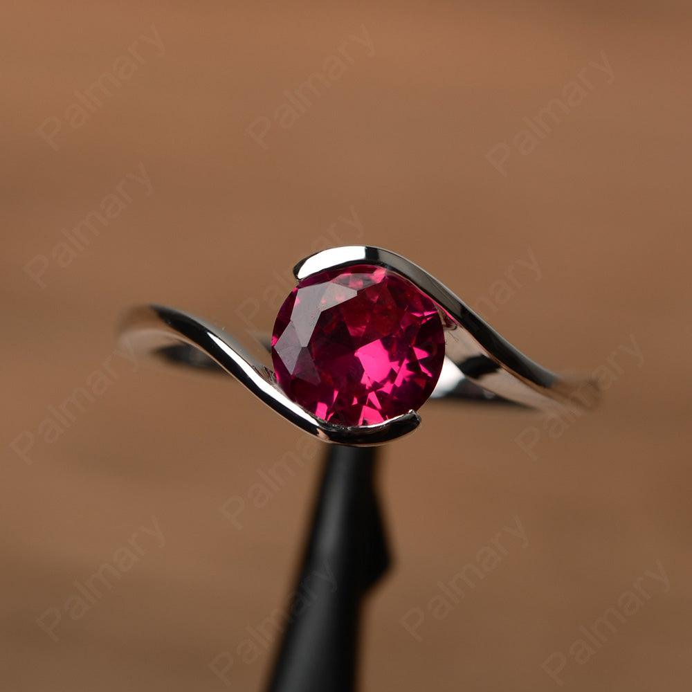 Brilliant Cut Ruby Solitaire Bezel Rings - Palmary