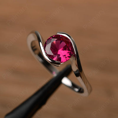 Brilliant Cut Ruby Solitaire Bezel Rings - Palmary