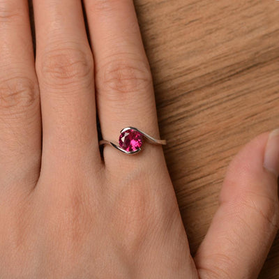 Brilliant Cut Ruby Solitaire Bezel Rings - Palmary