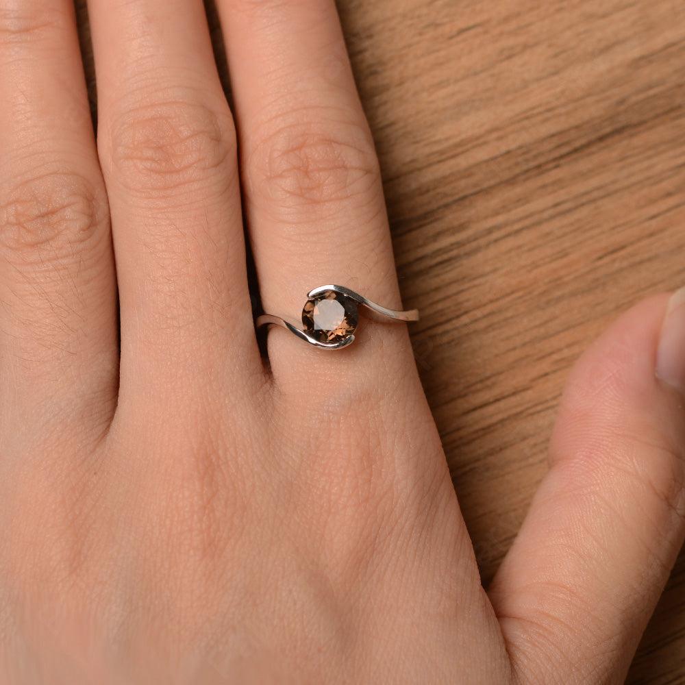 Brilliant Cut Smoky Quartz  Solitaire Bezel Rings - Palmary