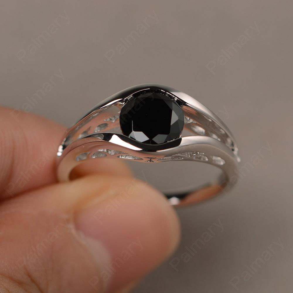 Half Bezel Setting Black Spinel Rings - Palmary