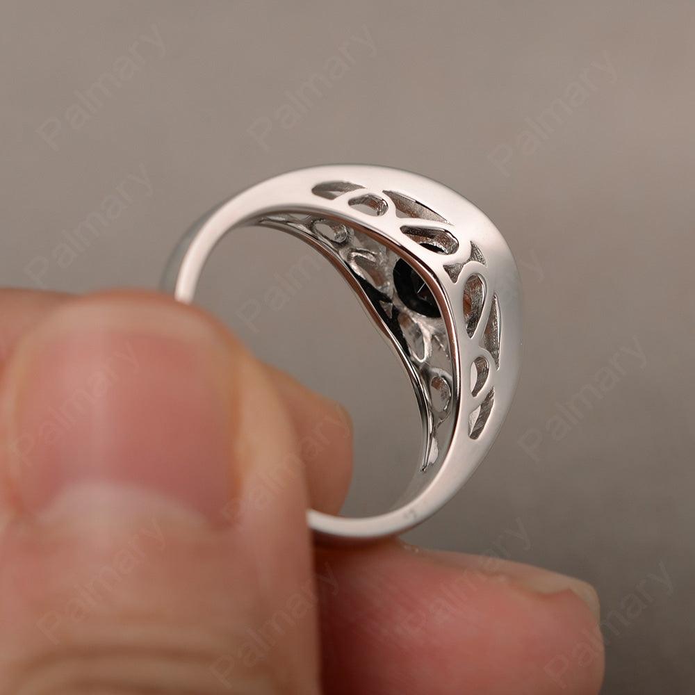 Half Bezel Setting Black Spinel Rings - Palmary