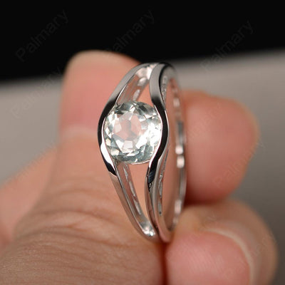 Half Bezel Setting Green Amethyst Rings - Palmary