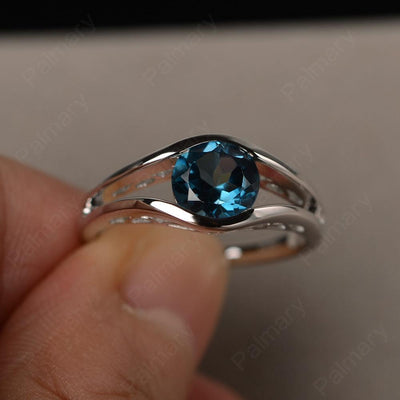 Half Bezel Setting London Blue Topaz Rings - Palmary