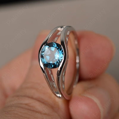 Half Bezel Setting London Blue Topaz Rings - Palmary