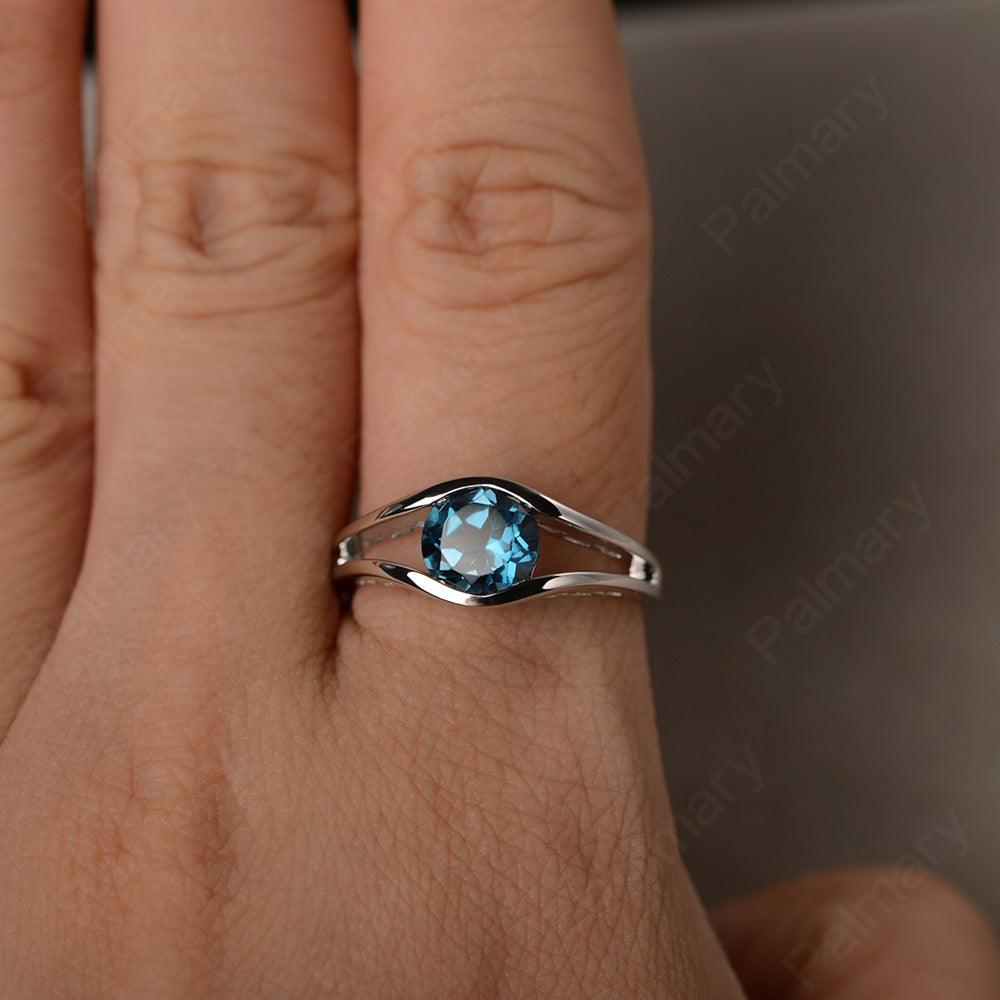 Half Bezel Setting London Blue Topaz Rings - Palmary