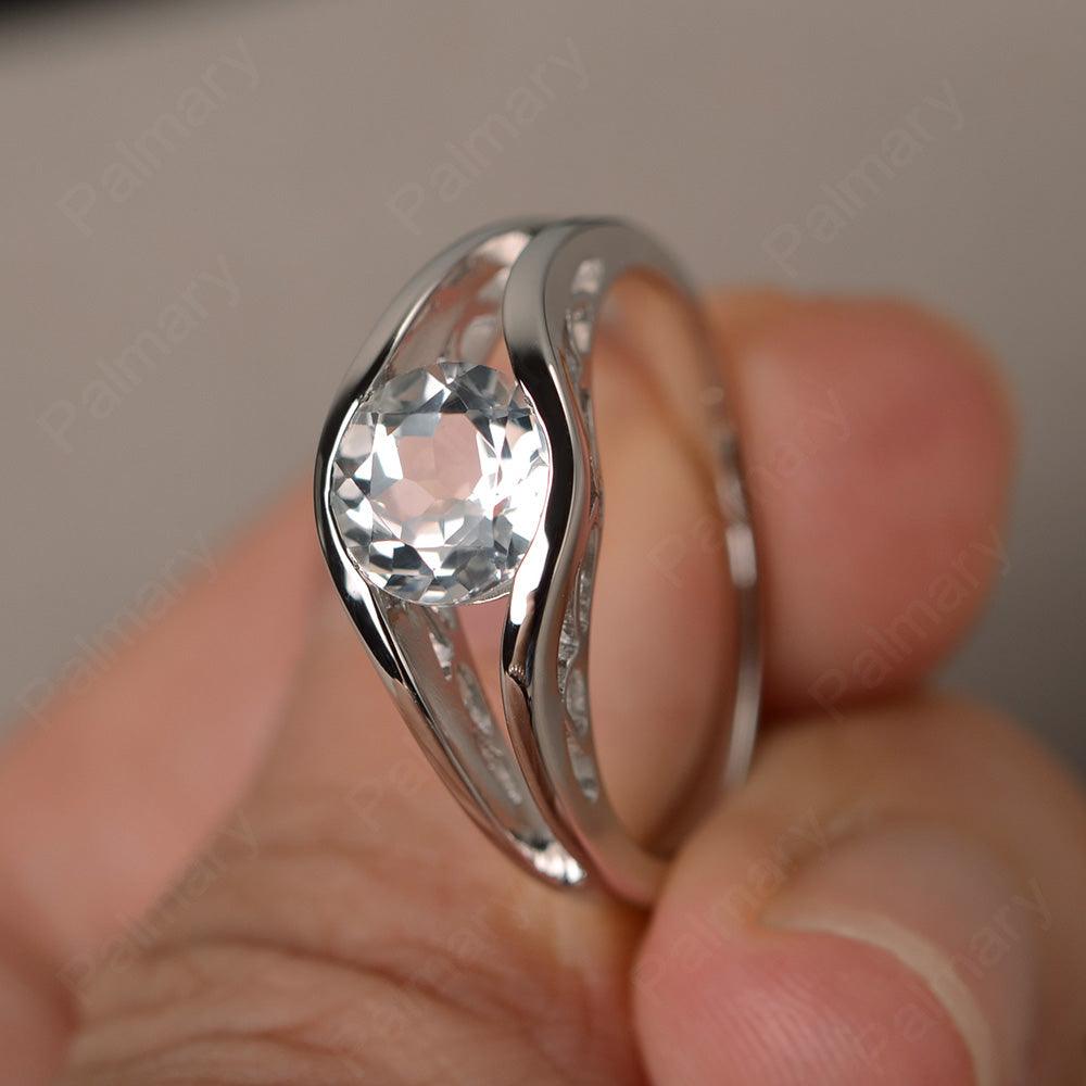 Half Bezel Setting White Topaz Rings - Palmary