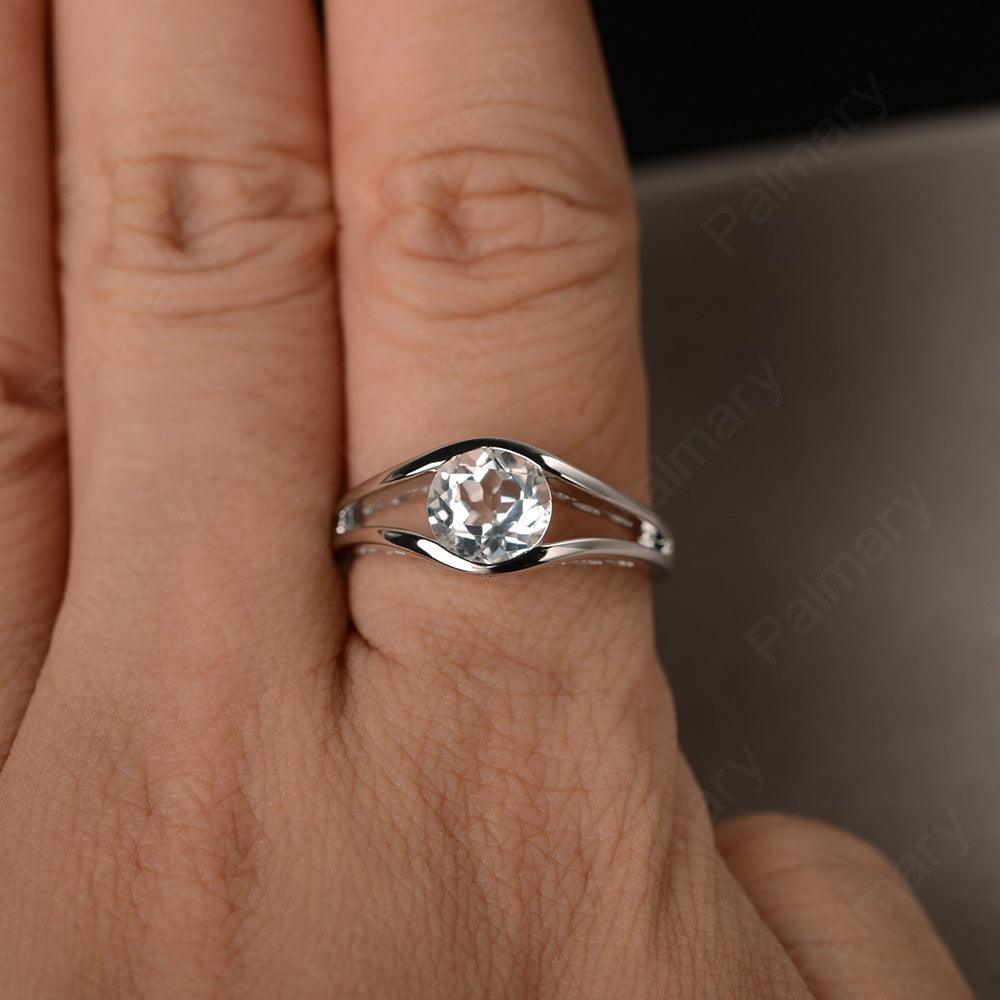 Half Bezel Setting White Topaz Rings - Palmary