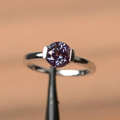 Round Cut Alexandrite Half Bezel Rings - Palmary