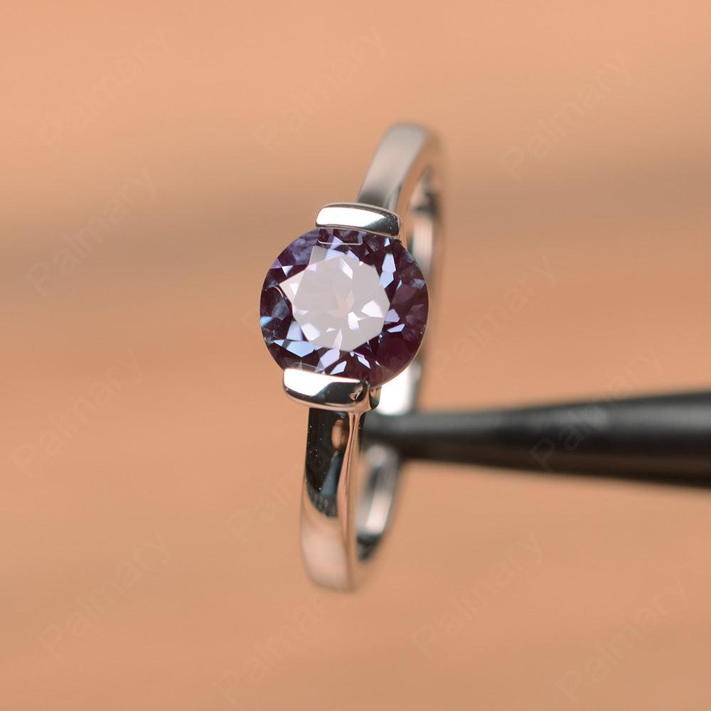 Round Cut Alexandrite Half Bezel Rings - Palmary