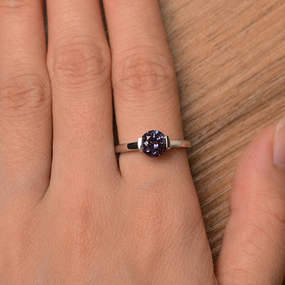 Round Cut Alexandrite Half Bezel Rings - Palmary