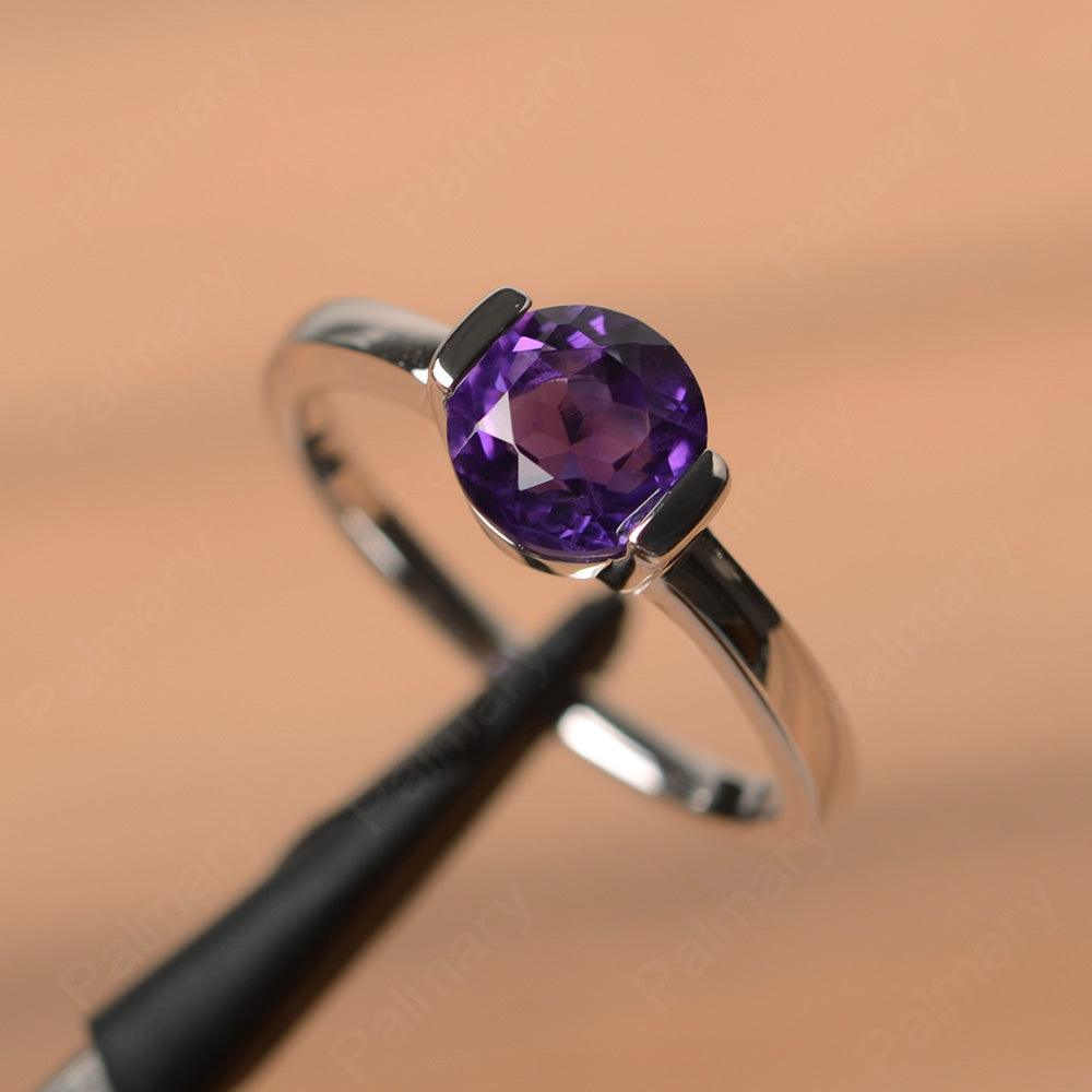 Round Cut Amethyst Half Bezel Rings - Palmary