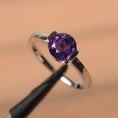 Round Cut Amethyst Half Bezel Rings - Palmary