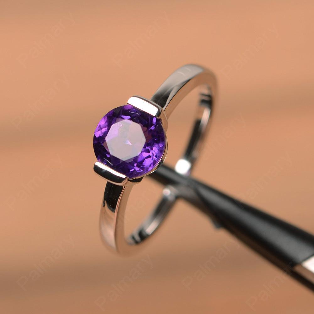 Round Cut Amethyst Half Bezel Rings - Palmary