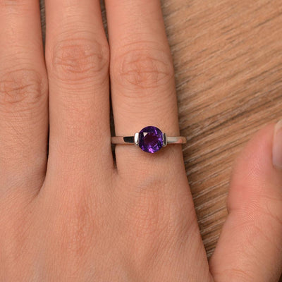 Round Cut Amethyst Half Bezel Rings - Palmary
