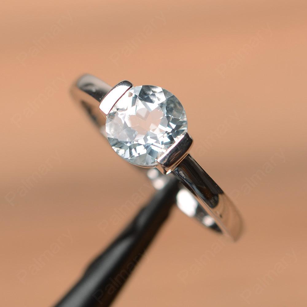 Round Cut Aquamarine Half Bezel Rings - Palmary
