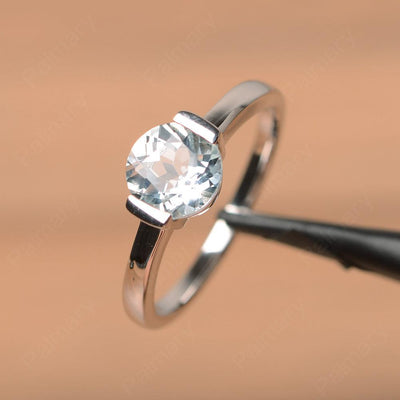 Round Cut Aquamarine Half Bezel Rings - Palmary