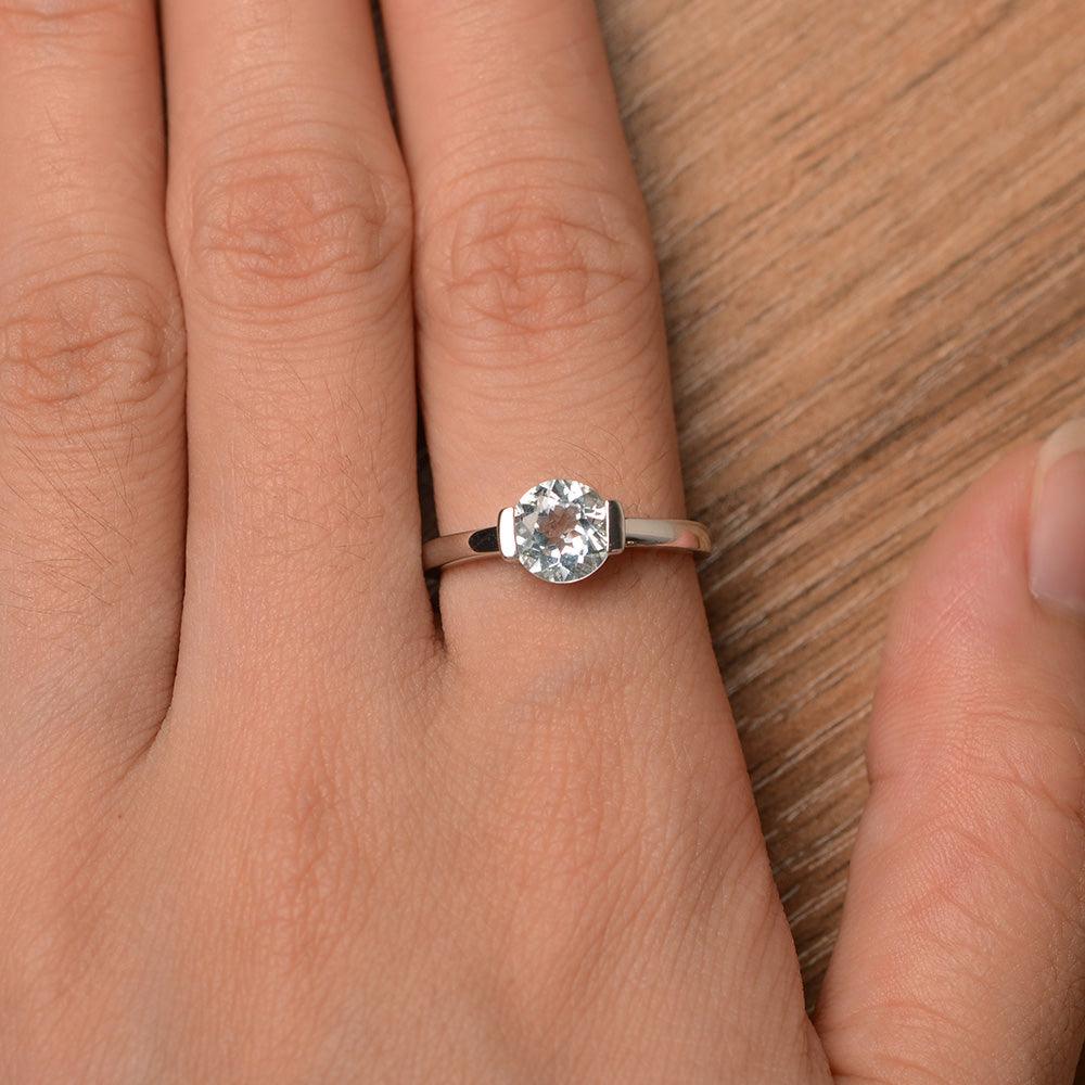 Round Cut Aquamarine Half Bezel Rings - Palmary