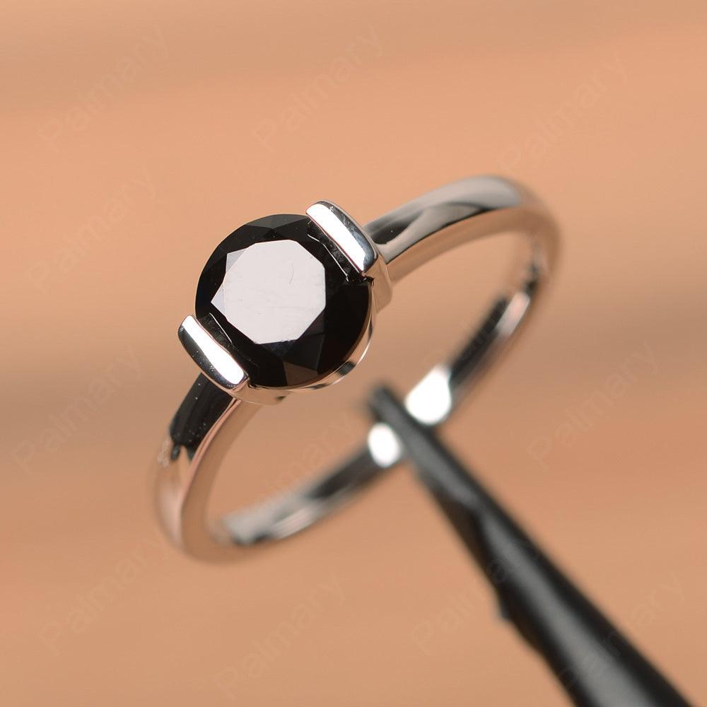 Round Cut Black Spinel Half Bezel Rings - Palmary