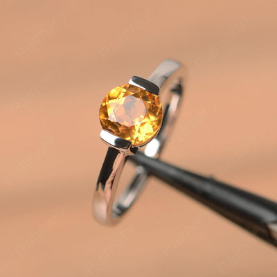 Round Cut Citrine Half Bezel Rings - Palmary