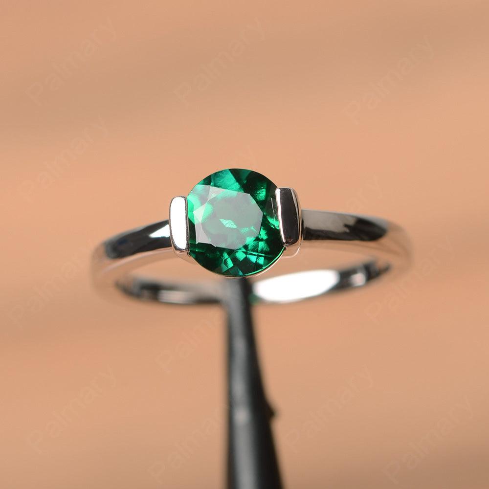 Round Cut Emerald Half Bezel Rings - Palmary