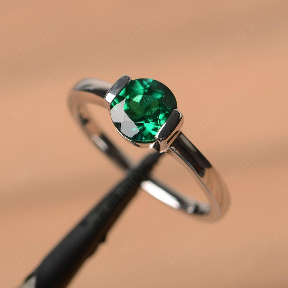Round Cut Emerald Half Bezel Rings - Palmary