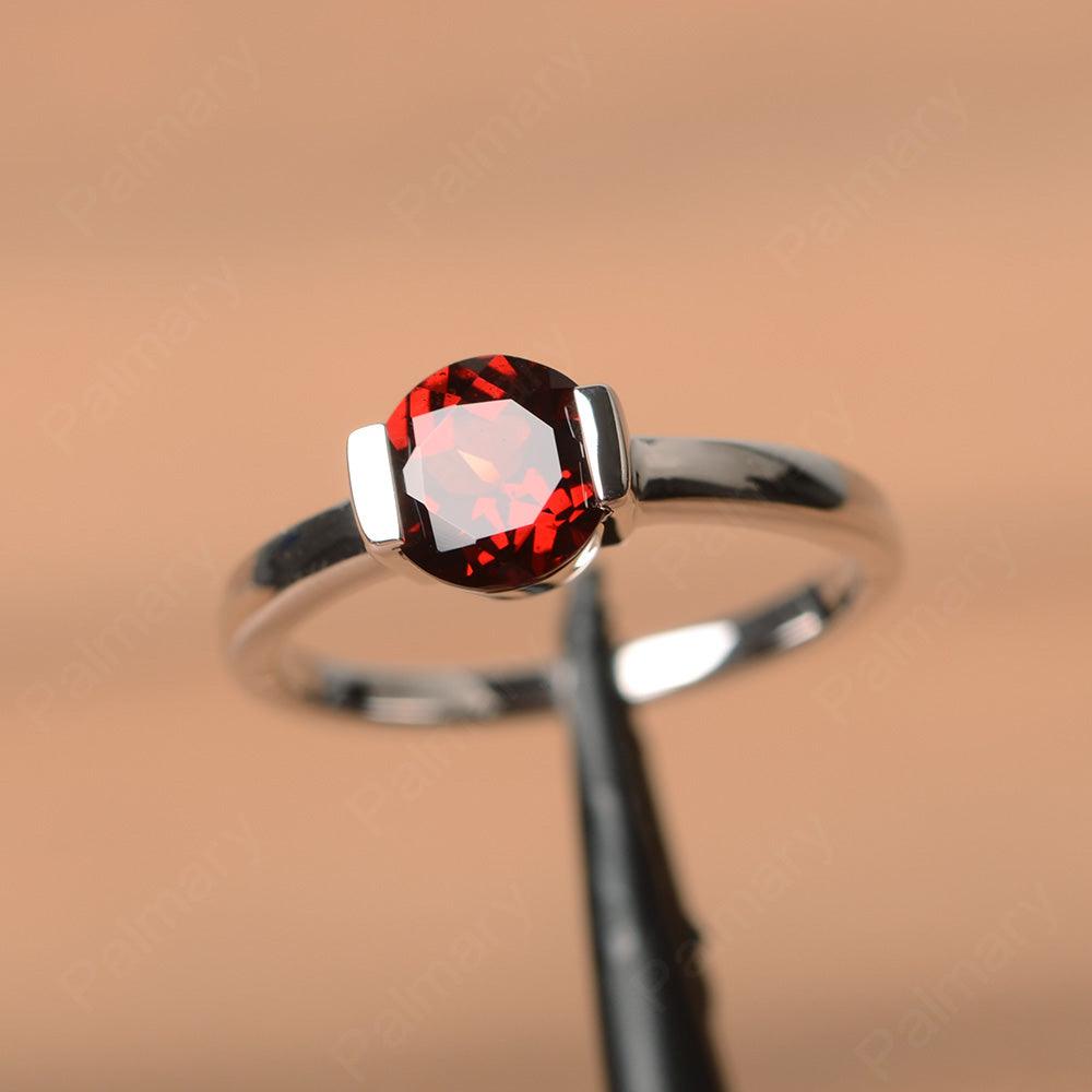Round Cut Garnet Half Bezel Rings - Palmary