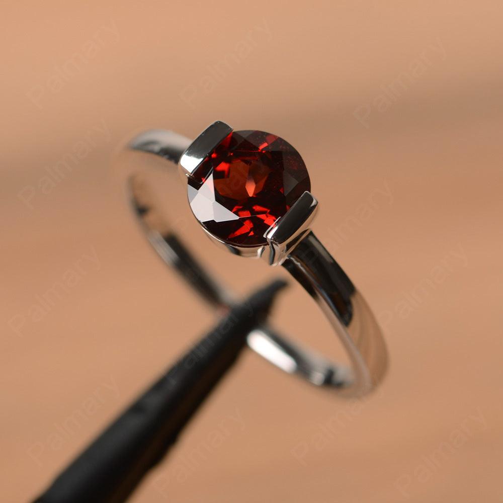 Round Cut Garnet Half Bezel Rings - Palmary