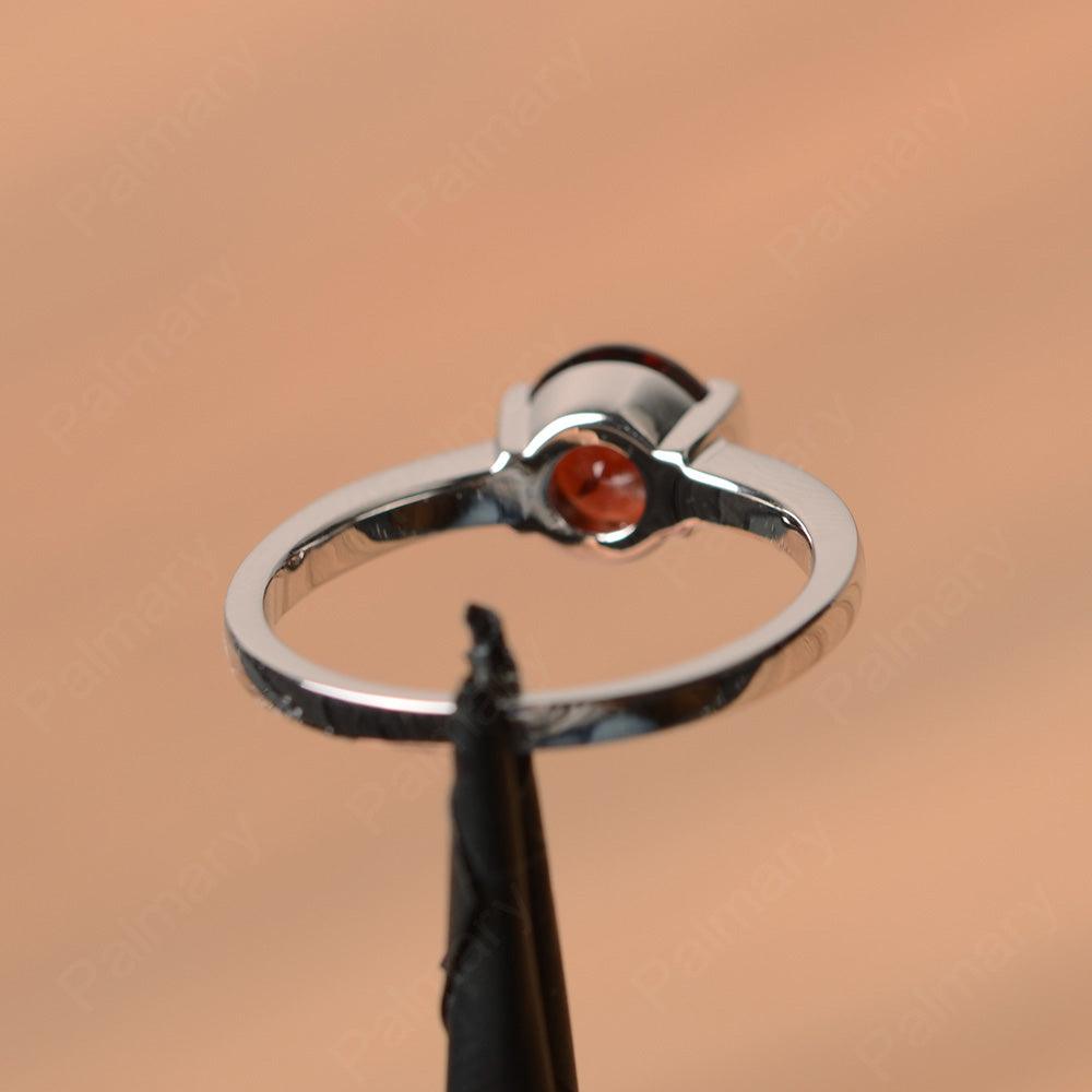 Round Cut Garnet Half Bezel Rings - Palmary