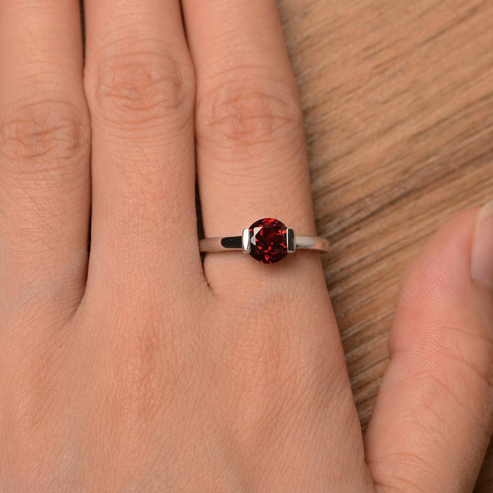 Round Cut Garnet Half Bezel Rings - Palmary