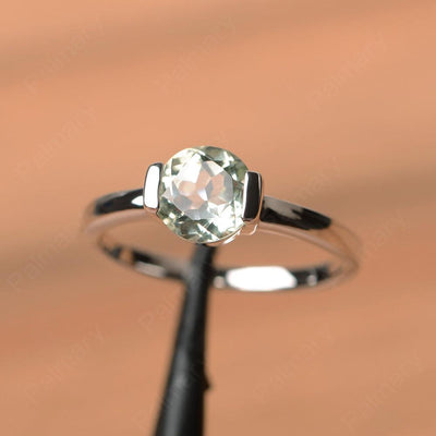 Round Cut Green Amethyst Half Bezel Rings - Palmary