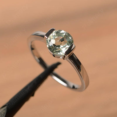 Round Cut Green Amethyst Half Bezel Rings - Palmary