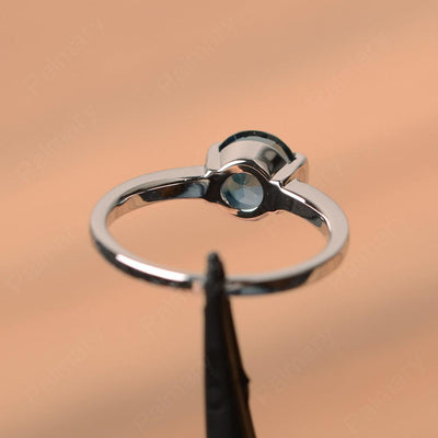 Round Cut London Blue Topaz Half Bezel Rings - Palmary