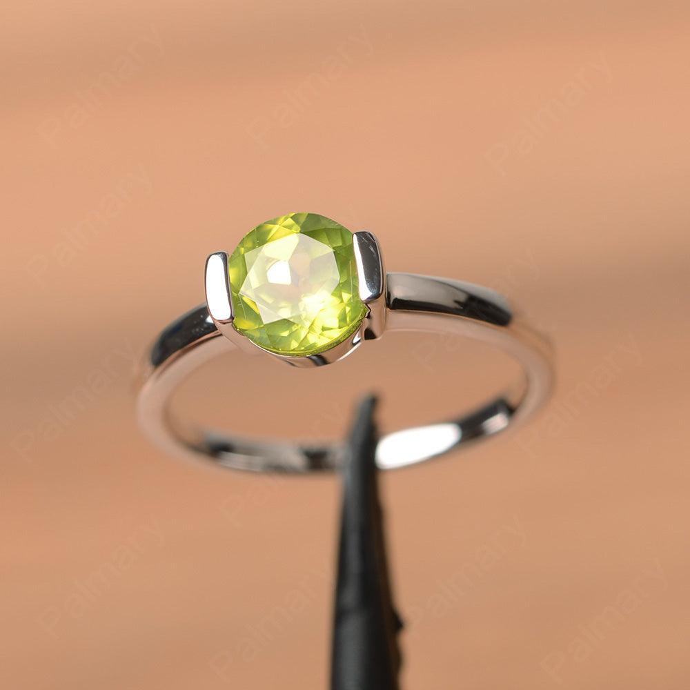 Round Cut Peridot Half Bezel Rings - Palmary