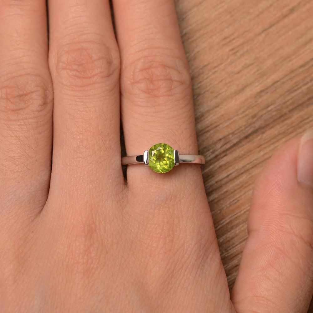 Round Cut Peridot Half Bezel Rings - Palmary