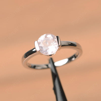 Round Cut Rose Quartz Half Bezel Rings - Palmary