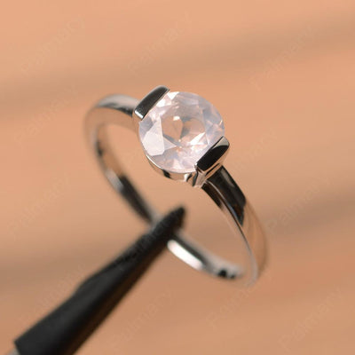 Round Cut Rose Quartz Half Bezel Rings - Palmary