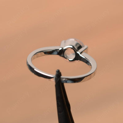 Round Cut Rose Quartz Half Bezel Rings - Palmary