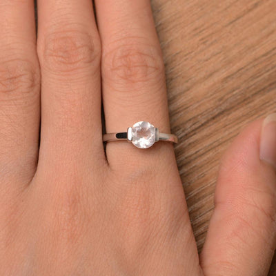 Round Cut Rose Quartz Half Bezel Rings - Palmary