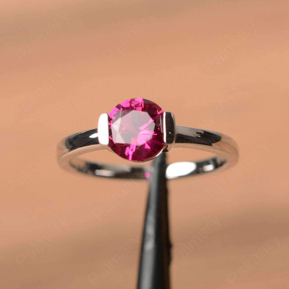 Round Cut Ruby Half Bezel Rings - Palmary