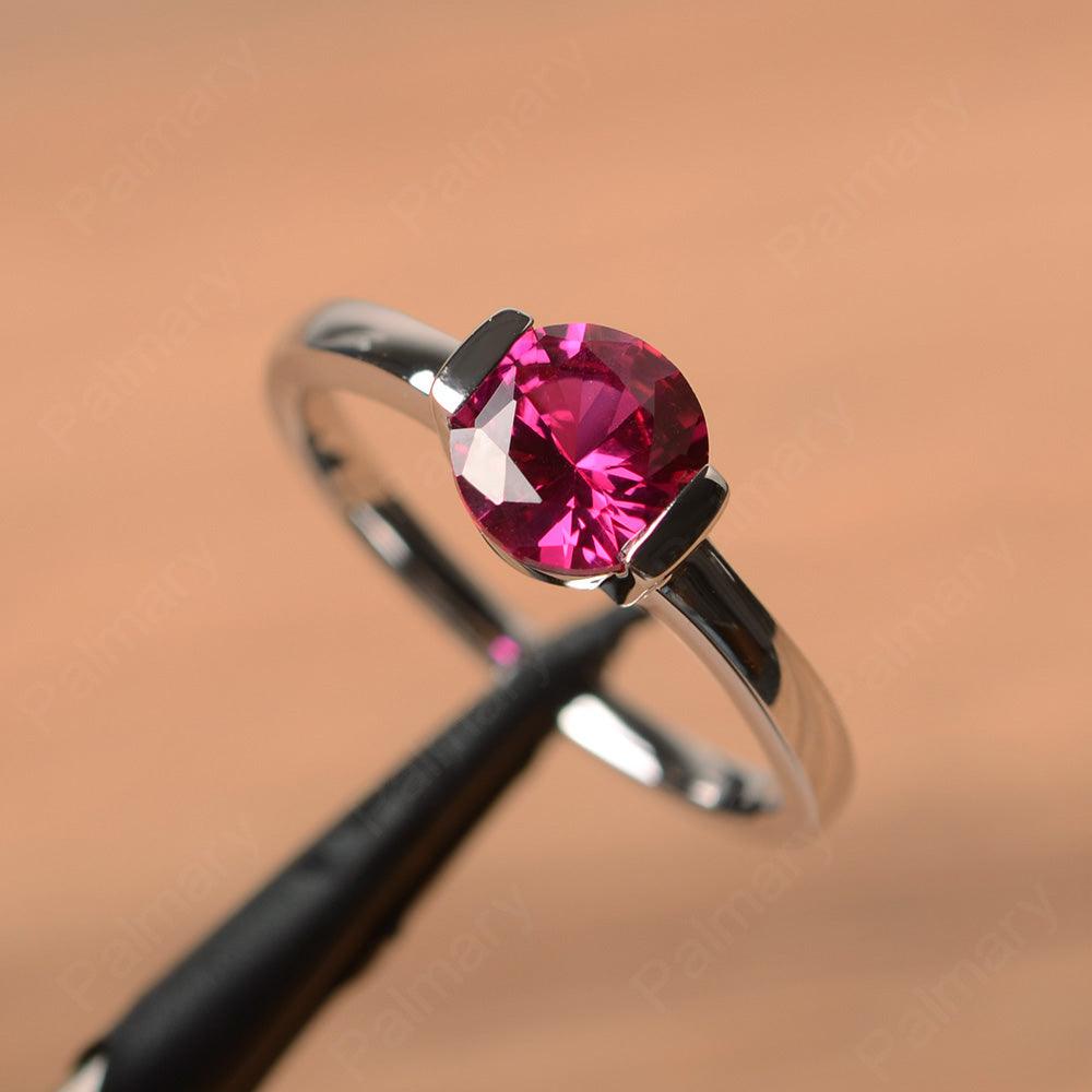 Round Cut Ruby Half Bezel Rings - Palmary